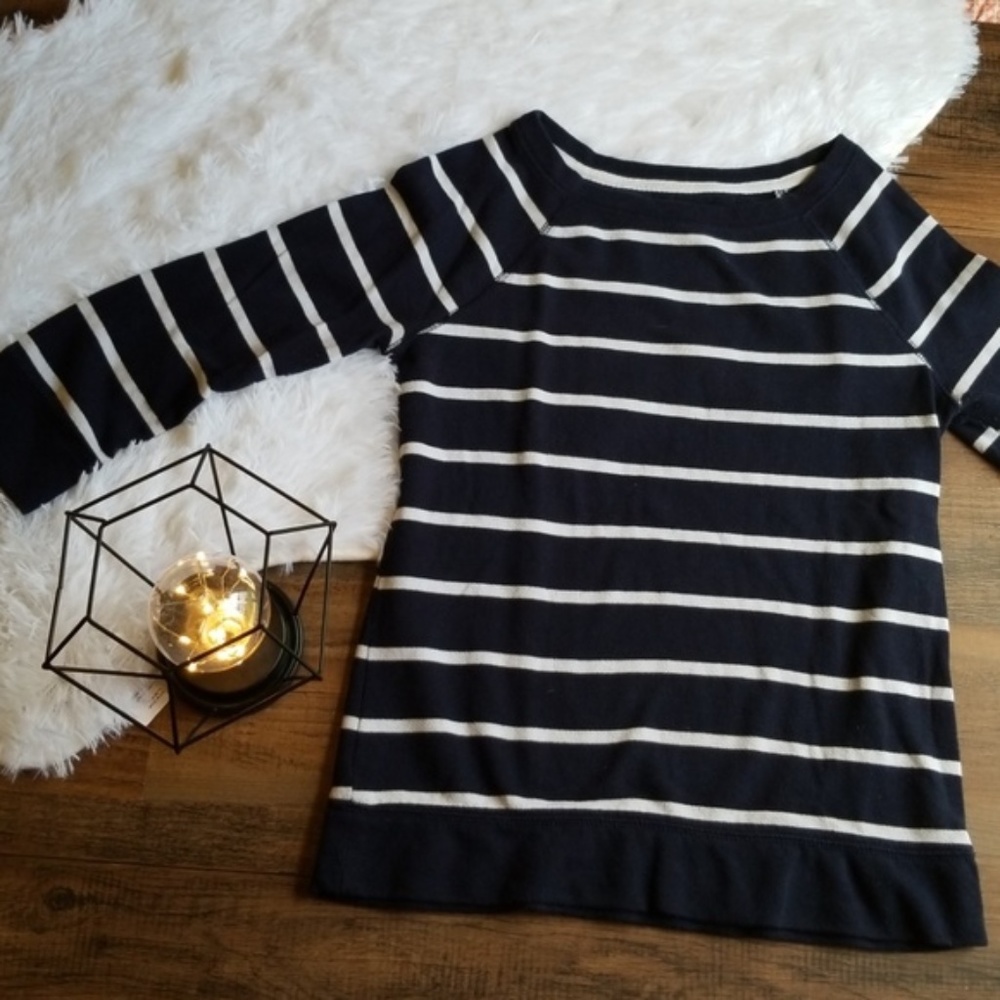 Merona Navy Blue White Striped Sweater Top Casual - Picture 1 of 8